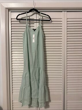 DREW Mint Green Tiered Spaghetti-Strap Midi Dress